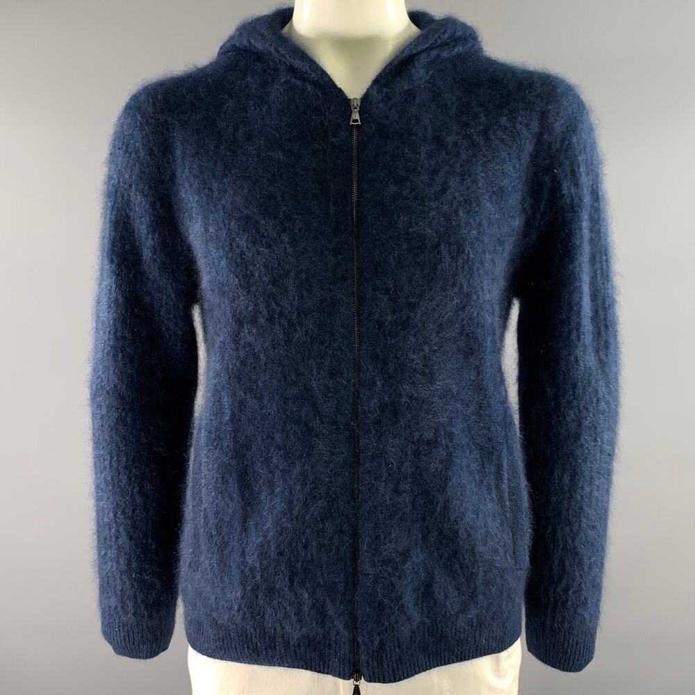 JOHN VARVATOS Size L Navy Blue Knit Cashmere Hooded Sweater